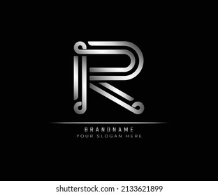 Elegante diseño creativo color de plata artístico único R logotipo del icono del Alfabeto basado en el principio. Letra inicial modelo de logotipo de lujo R