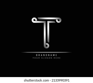 Creative elegant trendy unique artistic silver color T initial based Alphabet icon logo. Initial letter T luxury logo template