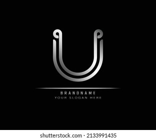 Elegante diseño creativo de color artístico y exclusivo de plata logotipo de icono del Alfabeto basado en el inicio. Letra inicial modelo de logotipo de lujo de U