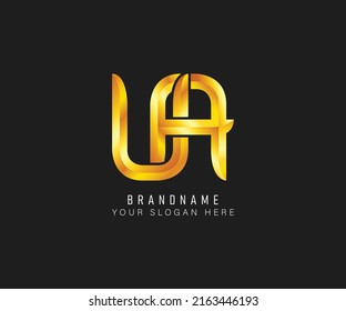 Creative elegant trendy unique artistic silver and gold color UA initial based Alphabet icon logo. Initial letter UA logo template. Luxury U A logo template.