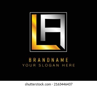 Creative elegant trendy unique artistic silver and gold color LA initial based Alphabet icon logo. Initial letter LA logo template. Luxury L A square logo template.