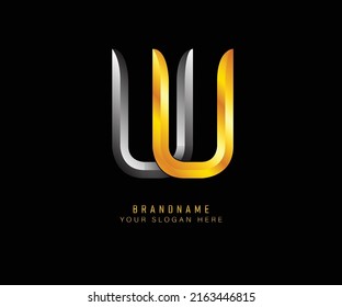 Creative elegant trendy unique artistic silver and gold color UU initial based Alphabet icon logo. Initial letter UU logo template. Luxury U U logo template.