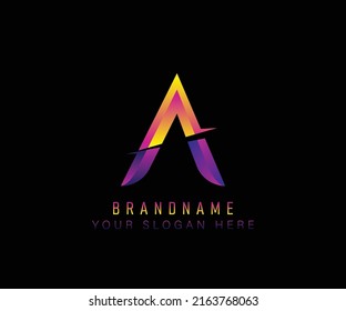 Elegante diseño creativo color de gradiente artístico único Un logotipo de icono de alfabeto de base inicial. Letra inicial Plantilla de logotipo A