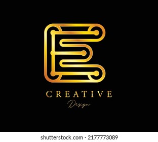 Creative elegant trendy unique artistic silver and gold color logo with letter E. Luxury logo template.
