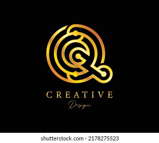 Creative elegant trendy unique artistic silver and gold color logo with letter Q. Luxury logo template.