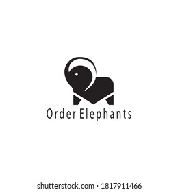 Creative elephant logo and envelope, message, black, vector design template