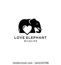 Creative elephant logo style with heart sign design template illustration