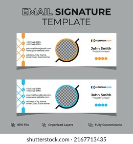 Creative email signature or email footer and personal social media cover design,flat,abstract, modern, and minimal template with dark blue, yellow, orange, and black colors, vector illustration layout