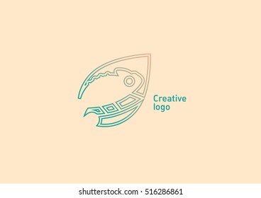 Creative emblem in a linear style, the chameleon
