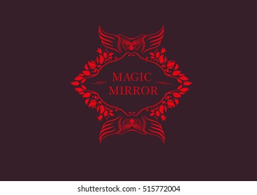 Creative emblem of the magic mirror with an owl