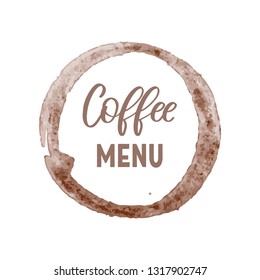 Creative emblem, template for coffee menu as brown circle with lettering on white background