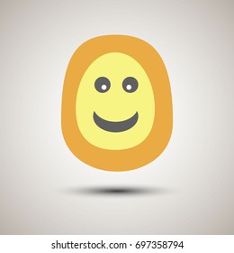 Creative emoji smiley face smiling, happy and cool. Happy emoticon for apps. Yellow and orange funky creative emoji with a smile and happy face, in good mood
