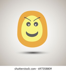 Creative emoji smiley face smiling, sarcastic and cool. Cool emoticon for apps. Yellow and orange funky creative emoji with a smile and sarcastic cool happy face and eyebrows