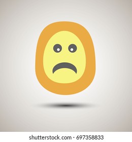 Creative emoji smiley face unhappy and in bad mood. Emoticon for apps. Yellow and orange funky creative emoji with unhappy face