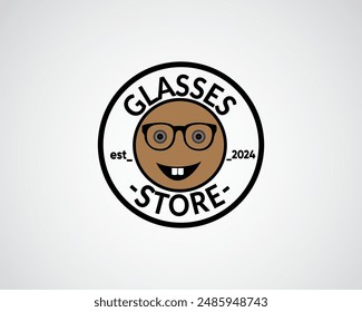 creative emote with a smiling face using glasses logo design