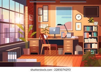 creative empty no people apartment modern loft interior of open space home office with furniture for corporate or freelance work