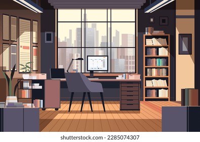 creative empty no people apartment modern loft interior of open space home office with furniture for corporate or freelance work