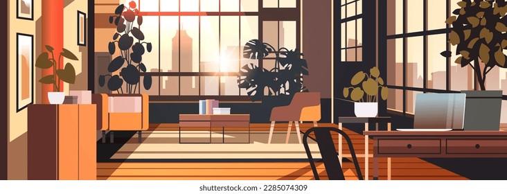 creative empty no people apartment modern loft interior of open space home office with furniture for corporate or freelance work