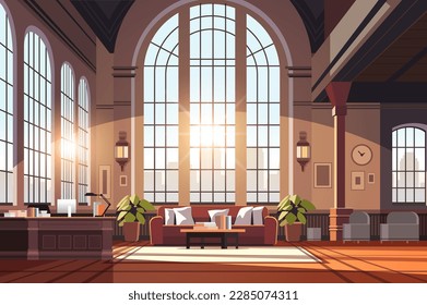 creative empty no people apartment modern loft interior of open space home office with furniture for corporate or freelance work