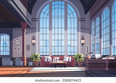 creative empty no people apartment modern loft interior of open space home office with furniture for corporate or freelance work