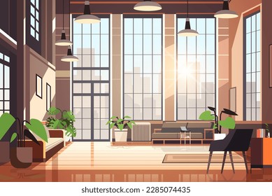 creativo vacío no hay gente apartamento moderno loft interior de espacio abierto oficina hogar con muebles para trabajo corporativo o independiente