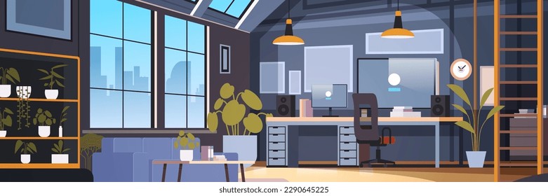 creativo vacío no hay gente apartamento moderno loft interior de espacio abierto oficina hogar con muebles para trabajo corporativo o independiente