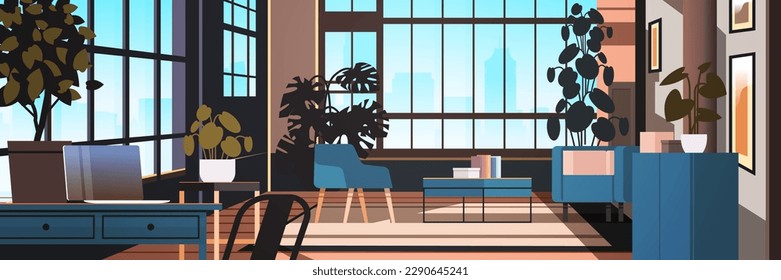 creative empty no people apartment modern loft interior of open space home office with furniture for corporate or freelance work