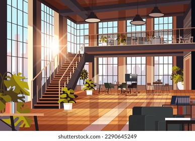 creative empty no people apartment modern loft interior of open space home office with furniture for corporate or freelance work