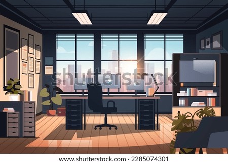 creative empty no people apartment modern loft interior of open space home office with furniture for corporate or freelance work