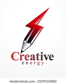 Creative energy power concept shown by pencil in a shape of lightning bolt, vector logo or icon, the power of idea, design and art, science invention or research.