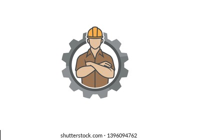 Creative Engineer Worker Gear Logo Design Illustration