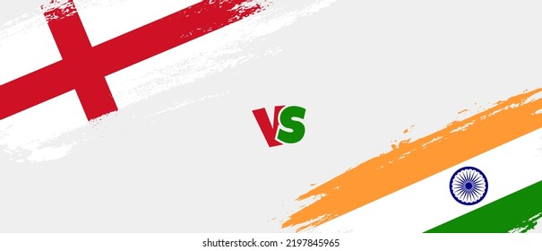 Creative England vs India brush flag illustration. Artistic brush style two country flags relationship background