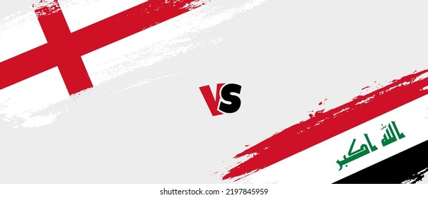 Creative England vs Iraq brush flag illustration. Artistic brush style two country flags relationship background
