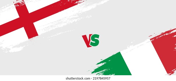 Creative England vs Italy brush flag illustration. Artistic brush style two country flags relationship background