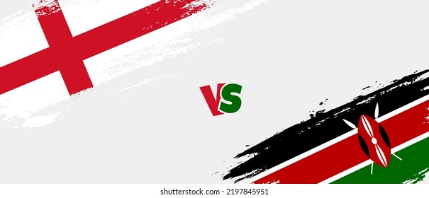 Ilustración de la bandera del pincel Creative England vs Kenya. Estilo de pincel artificial dos indicadores de país fondo de relación