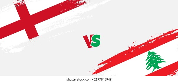 Creative England vs Lebanon brush flag illustration. Artistic brush style two country flags relationship background