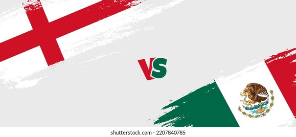 Ilustración de la bandera del pincel Creative England vs México. Estilo de pincel artificial dos indicadores de país fondo de relación
