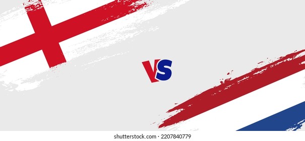 Creative England vs Netherlands brush flag illustration. Artistic brush style two country flags relationship background