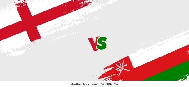 Creative England vs Oman brush flag illustration. Artistic brush style two country flags relationship background