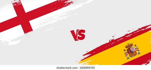 Creative England vs Spain brush flag illustration. Artistic brush style two country flags relationship background