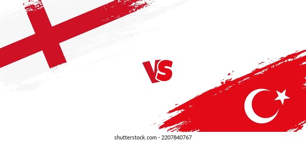 Creative England vs Turkey bürsten Flagge Illustration. Zwei Länderflaggen im Stile eines künstlerischen Pinsels, Hintergrund