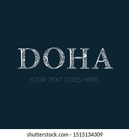 Creative English calligraphy , Shaped by Arabic Calligraphy Letters , Vector illustration design ( Doha )