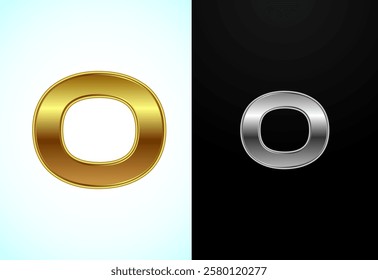 Creative English letter O in gold and silver color style. Graphic alphabet symbol