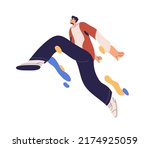 Creative enthusiastic man making step forward. Free independent inspired person. Energy, aspirations, ambitions and inspiration concept. Flat graphic vector illustration isolated on white background