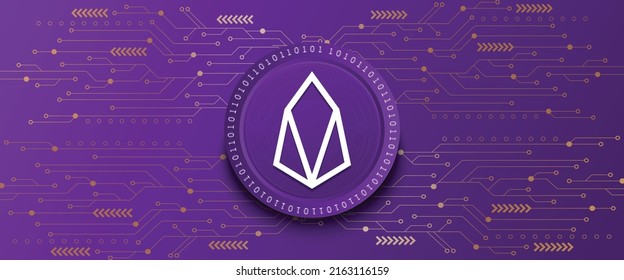 Creative Eos (EOS) block chain technology based cryptocurrency coin banner and background vector illustration