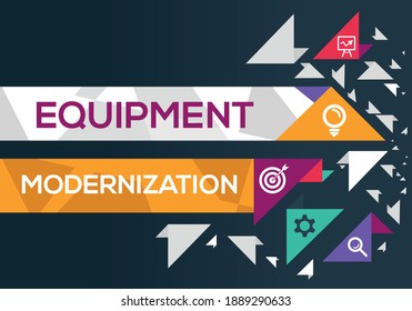 Palabra creativa (modernización de equipos) Banner Word con iconos, ilustración vectorial.
