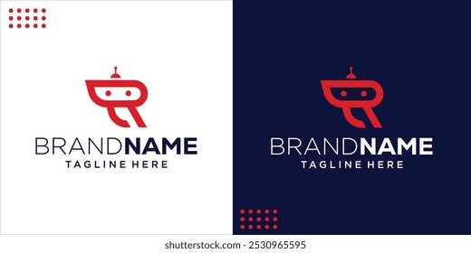 Logotipo criativo ER com robô, inspiração de design, ilustração, vetor