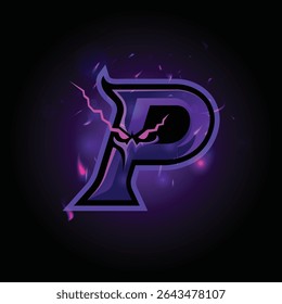 Creative esport logo featuring the letter "P" with a sinister devil face embedded in the design. Electrifying purple lightning and glowing effects enhance the dark, mysterious vibe.