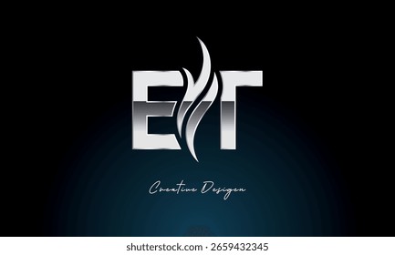 Monograma metálico audaz del logotipo de la llama de la letra creativa de ET con el símbolo del fuego para la marca de Premium Chrome y la identidad visual