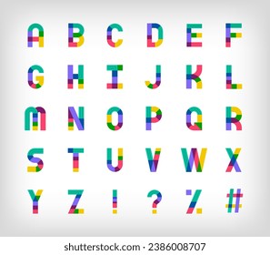 Creative ethnic letter alphabet, multicolored linear logo set. Set of modern letters with new culture colors. Font alphabet template. Creative education geometric.vector	